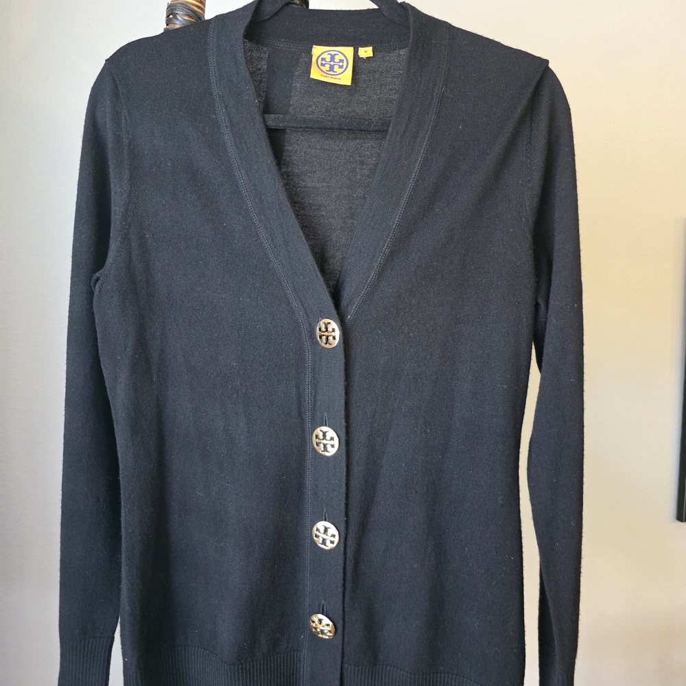 Tory Burch Black Merino Wool Vneck Sweater - Picture 4 of 7